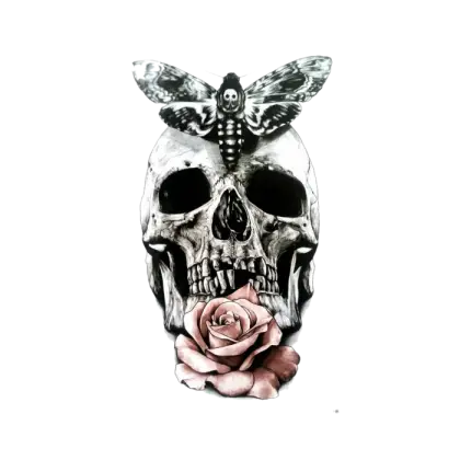 Gothic Skull with Rose and Moth Art