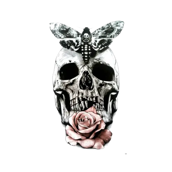 Gothic Skull with Rose and Moth Art