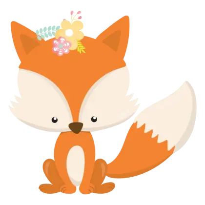 Cute Cartoon Fox Illustration with Floral Decoration