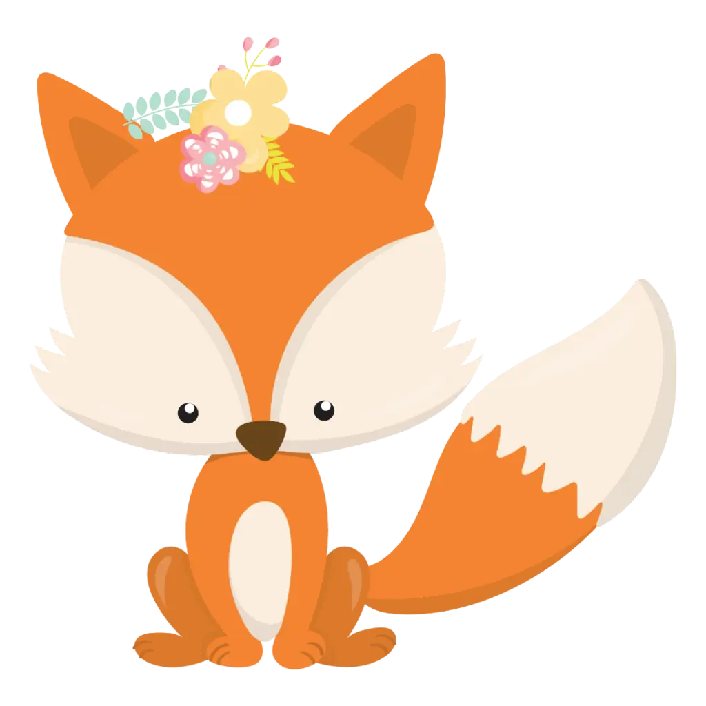 Cute Cartoon Fox Illustration with Floral Decoration