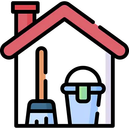 House with Cleaning Tools Icon Design