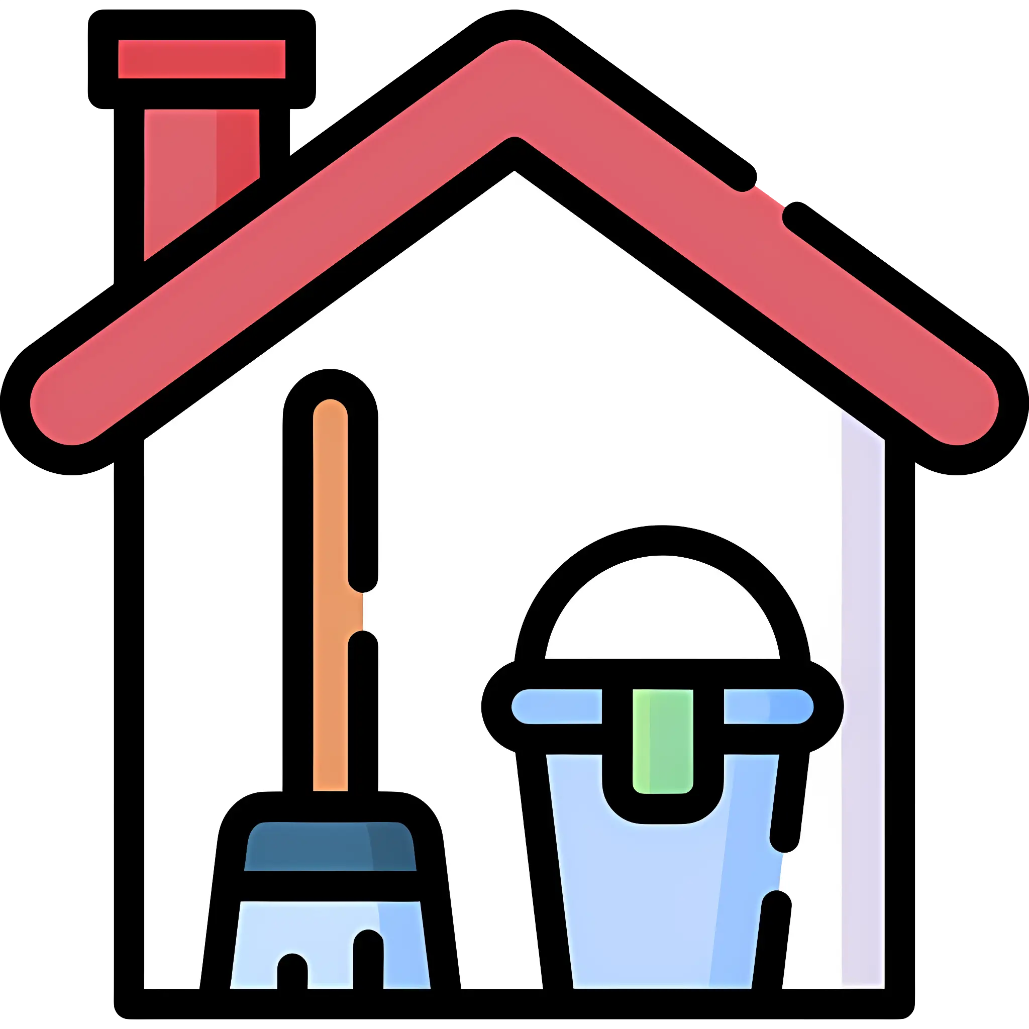 House with Cleaning Tools Icon Design