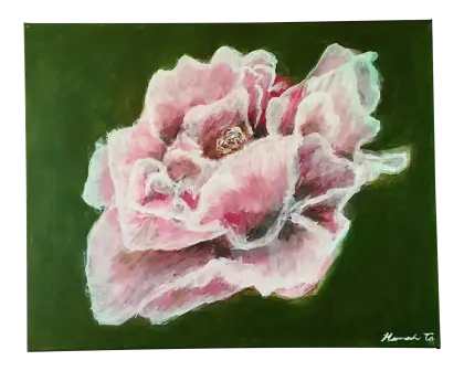 Pink Flower Painting on Green Background