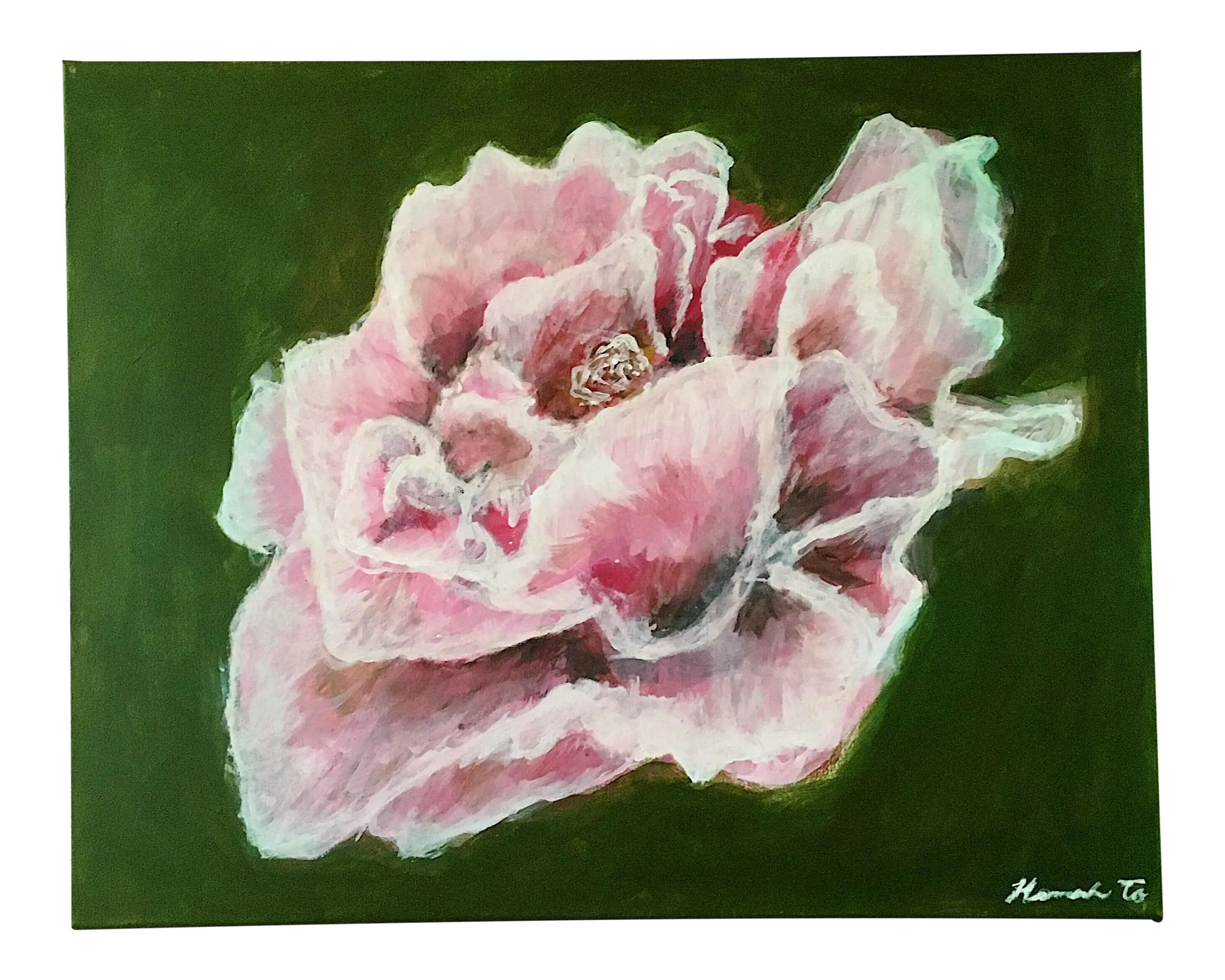 Pink Flower Painting on Green Background