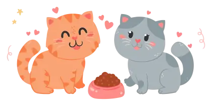 Two Loving Cartoon Cats and Heart Symbols