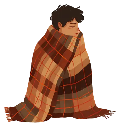 Illustration of a Person Wrapped in a Cozy Blanket