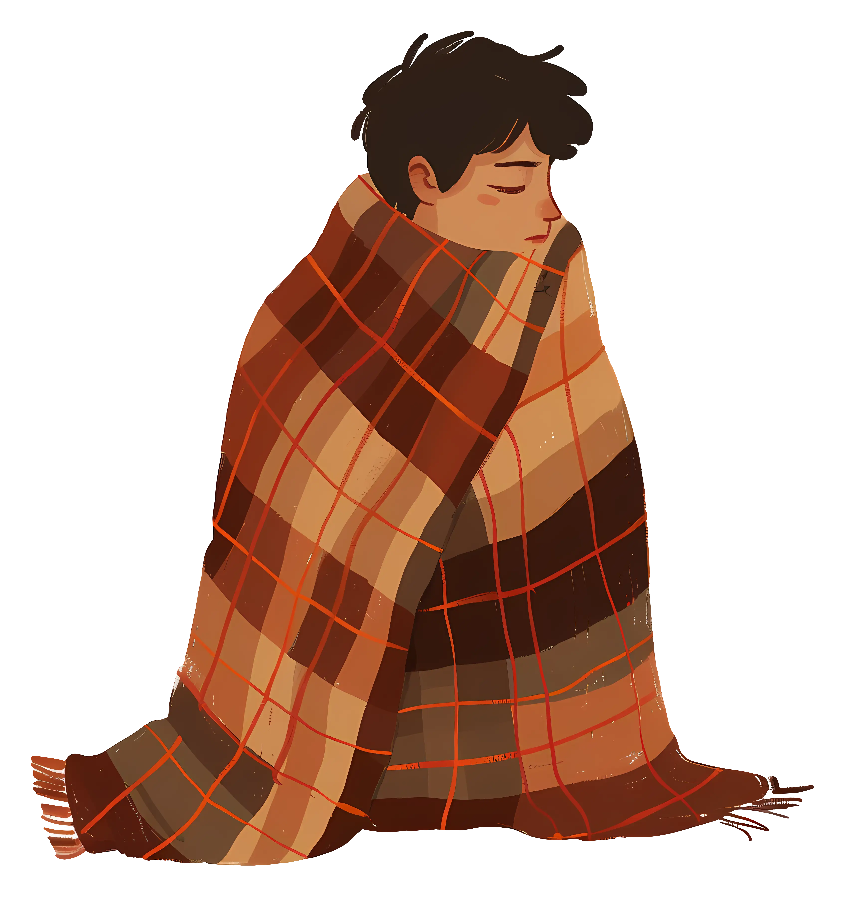 Illustration of a Person Wrapped in a Cozy Blanket