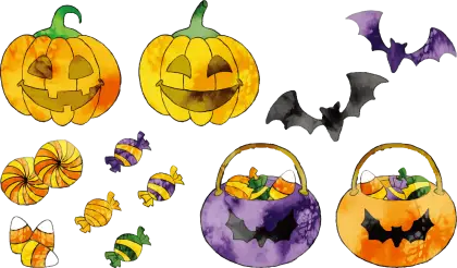 Colorful Halloween Pumpkins and Candy