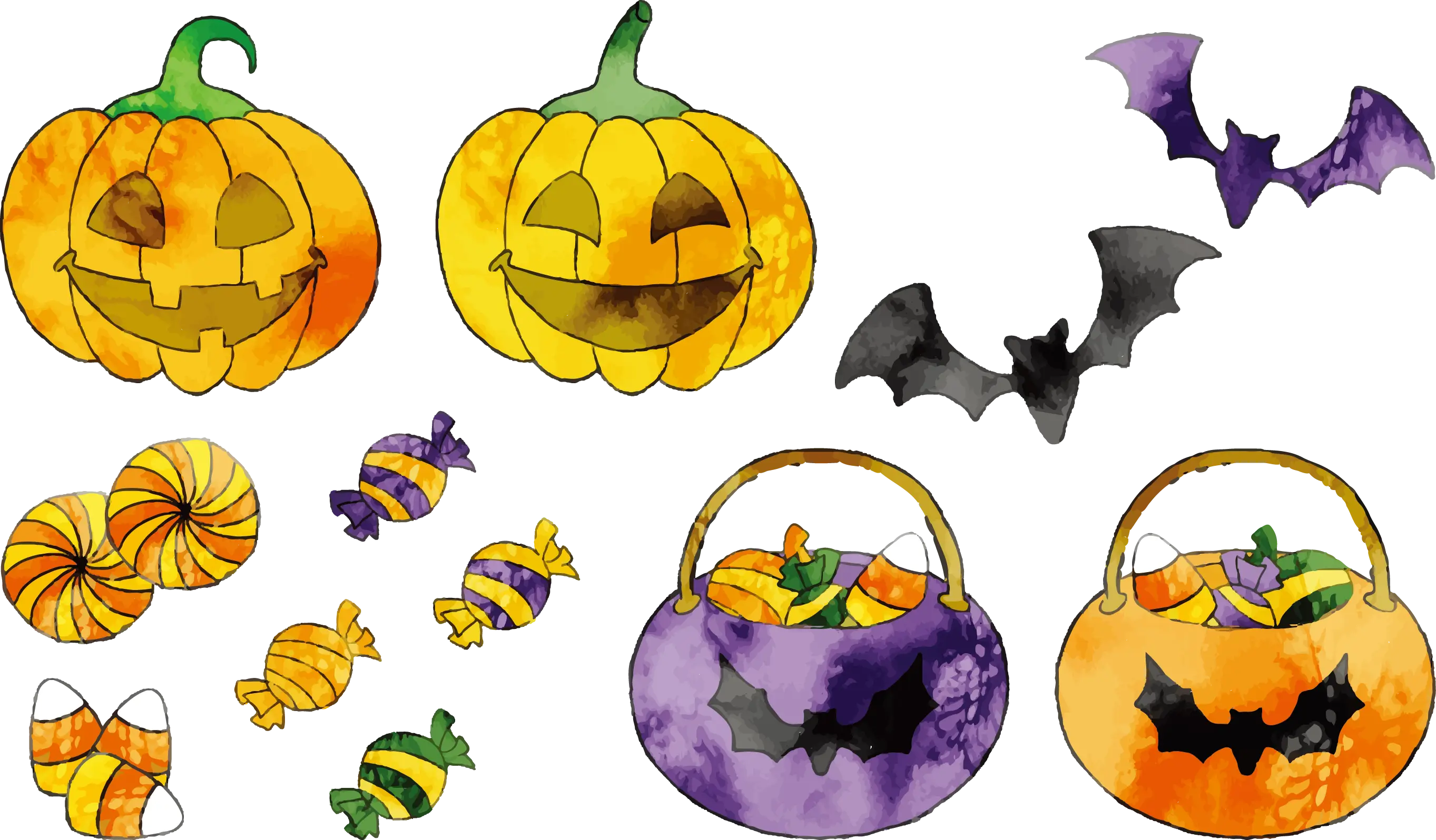 Colorful Halloween Pumpkins and Candy