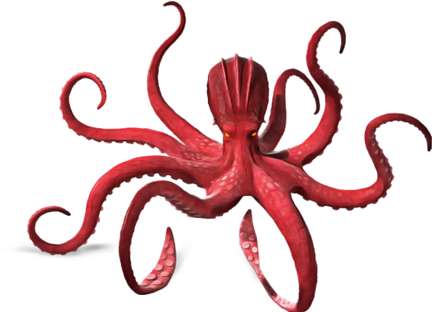 Red Octopus with Tentacles Illustration