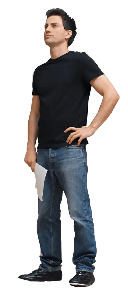 Casual Man Standing with Paper