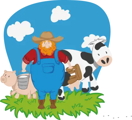 Cartoon Farmer with Cow and Pig