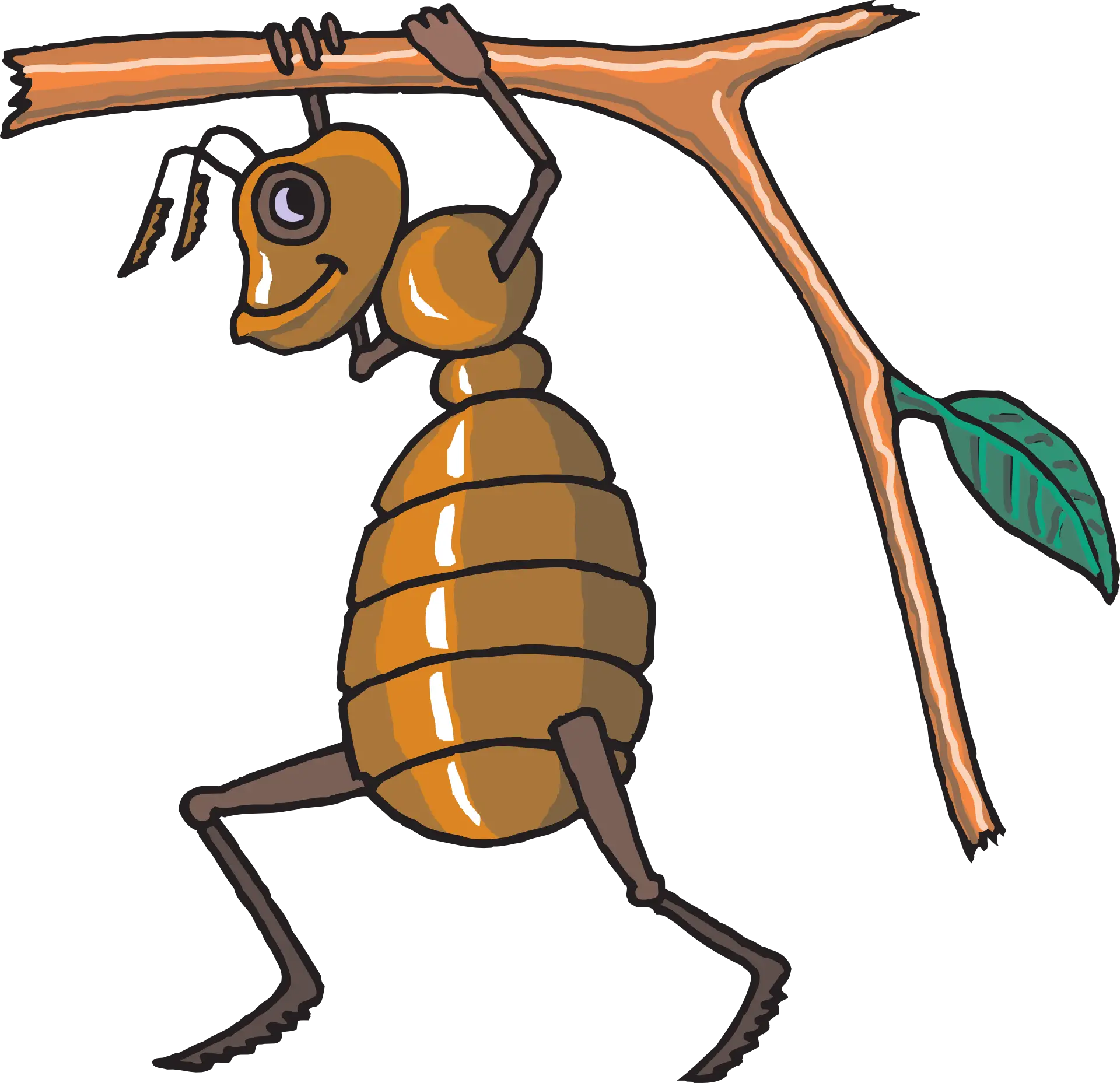 Cartoon Ant Carrying Branch