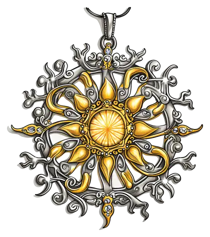 Intricate Sun Pendant in Gold and Silver