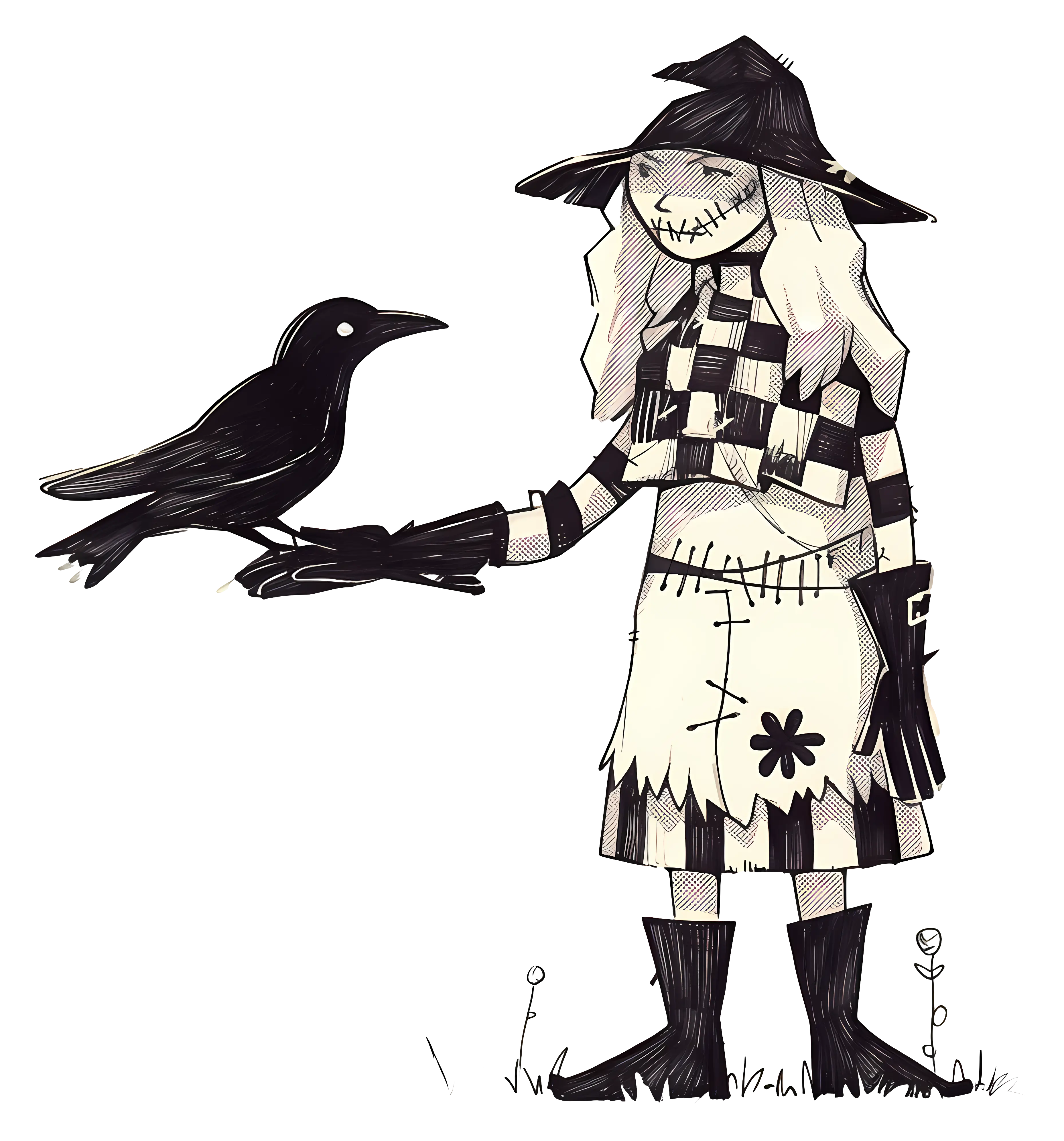 Scarecrow Befriending a Crow