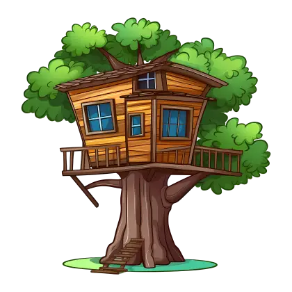 Boxy Wooden Treehouse with Railings