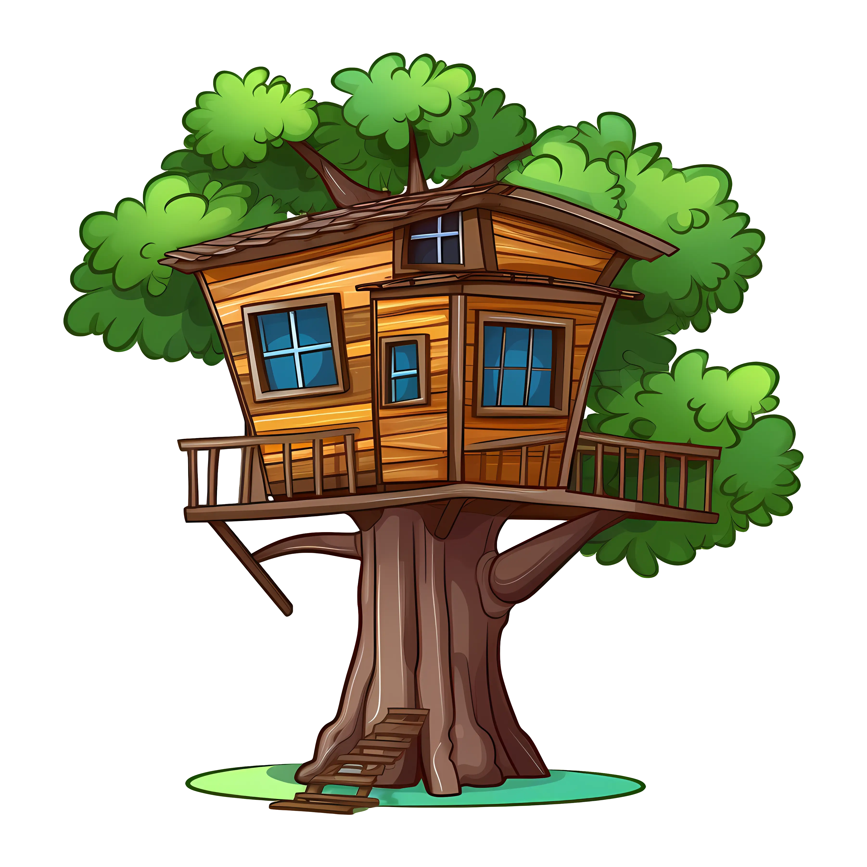 Boxy Wooden Treehouse with Railings