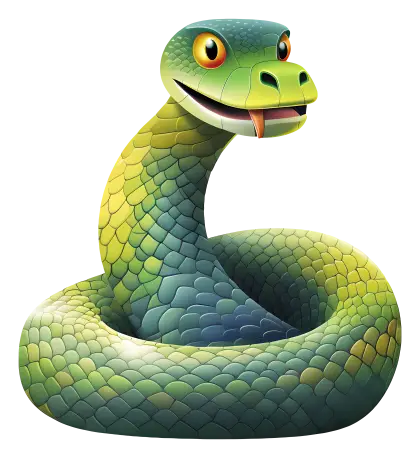 Coiled Cartoon Snake with Green Scales