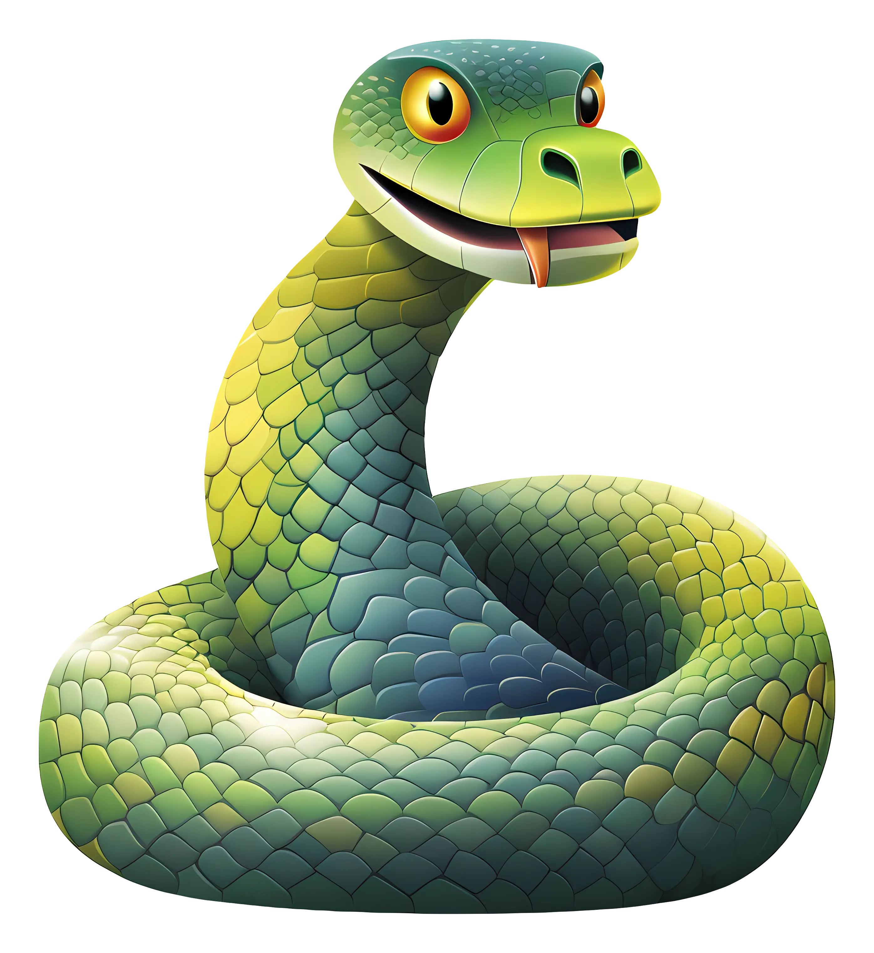 Coiled Cartoon Snake with Green Scales