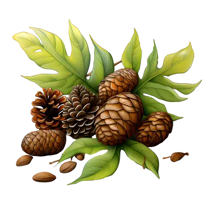 Pinecones with Green Leaves Illustration