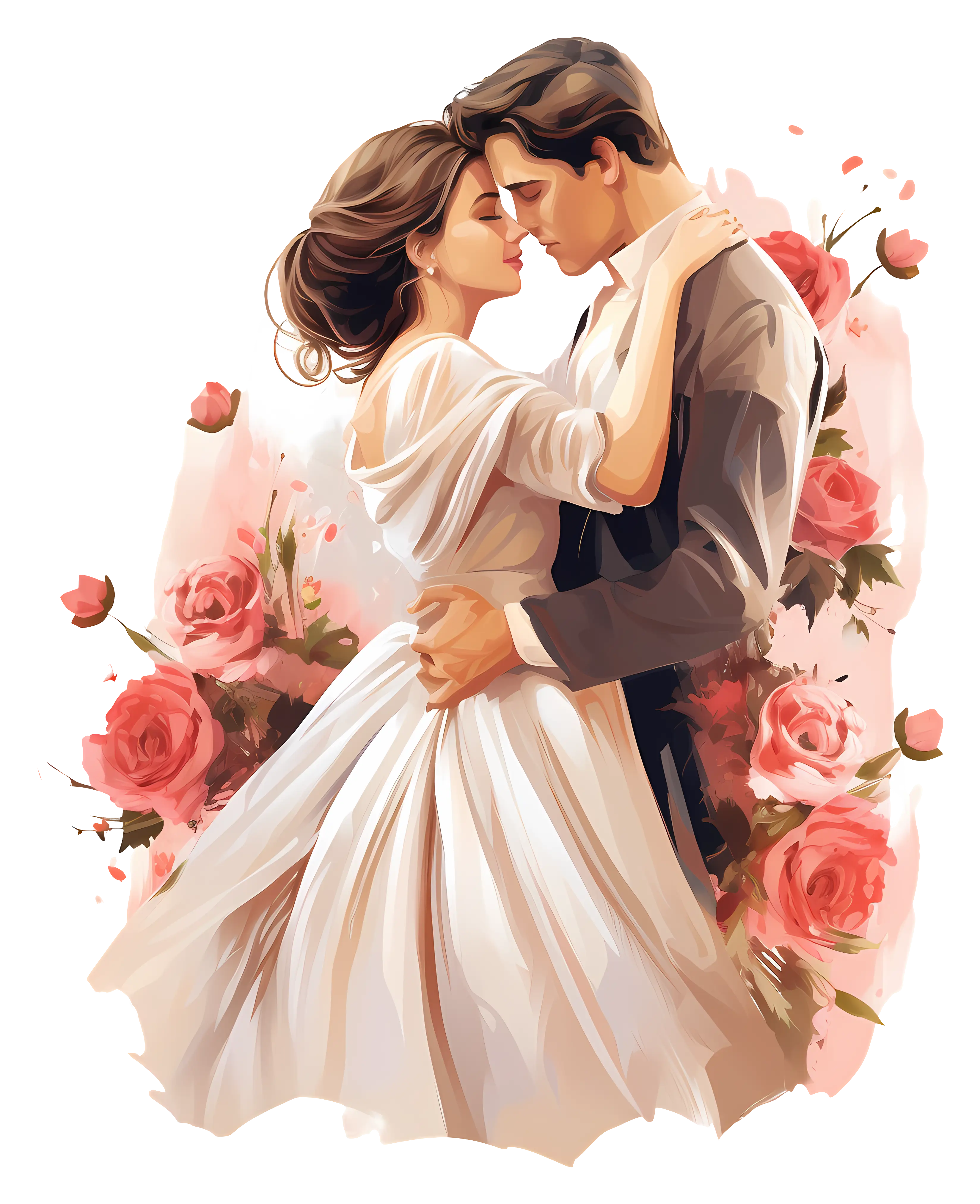 Romantic Couple Illustration with Roses