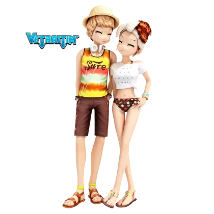 Cartoon Couple Enjoying Summer Beach