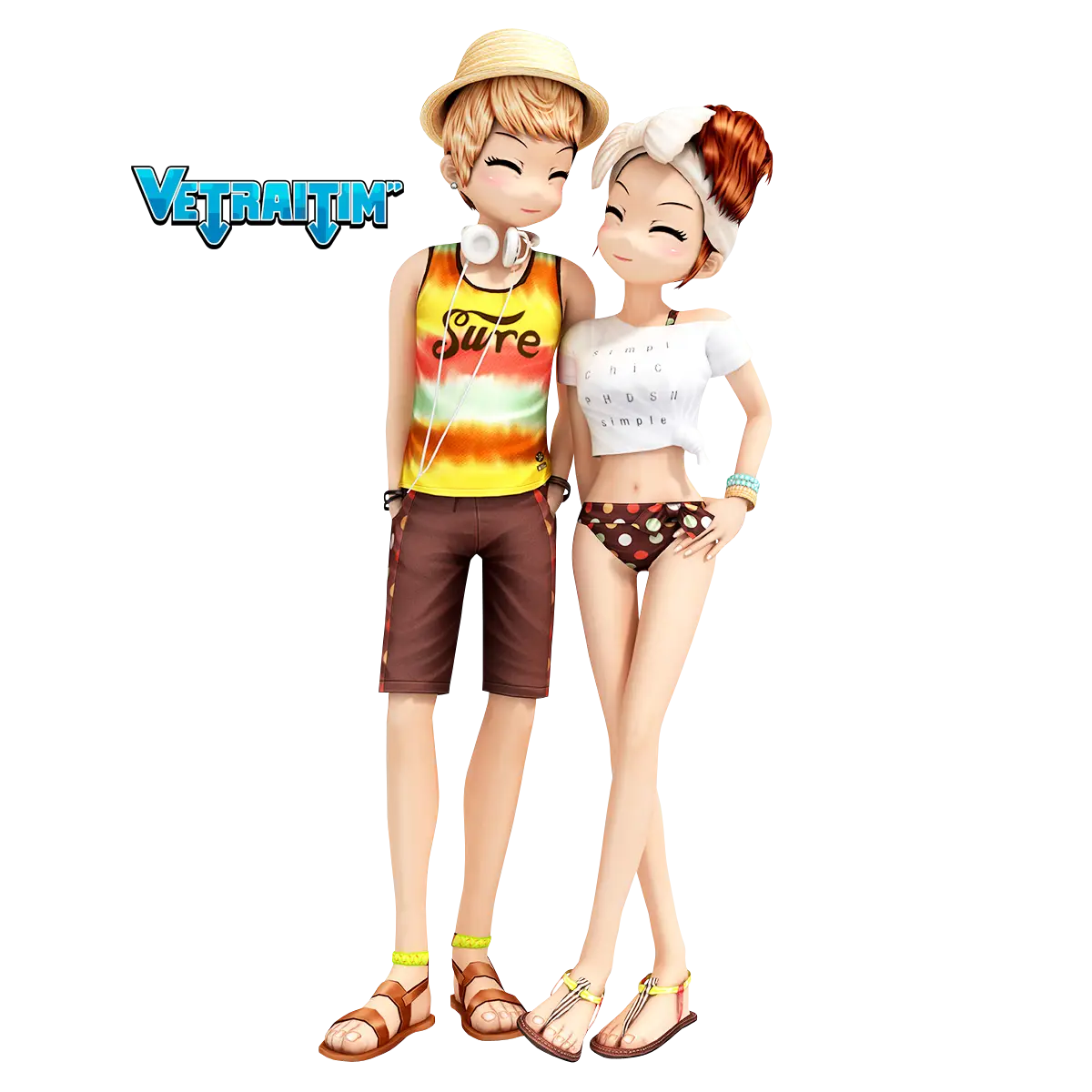 Cartoon Couple Enjoying Summer Beach
