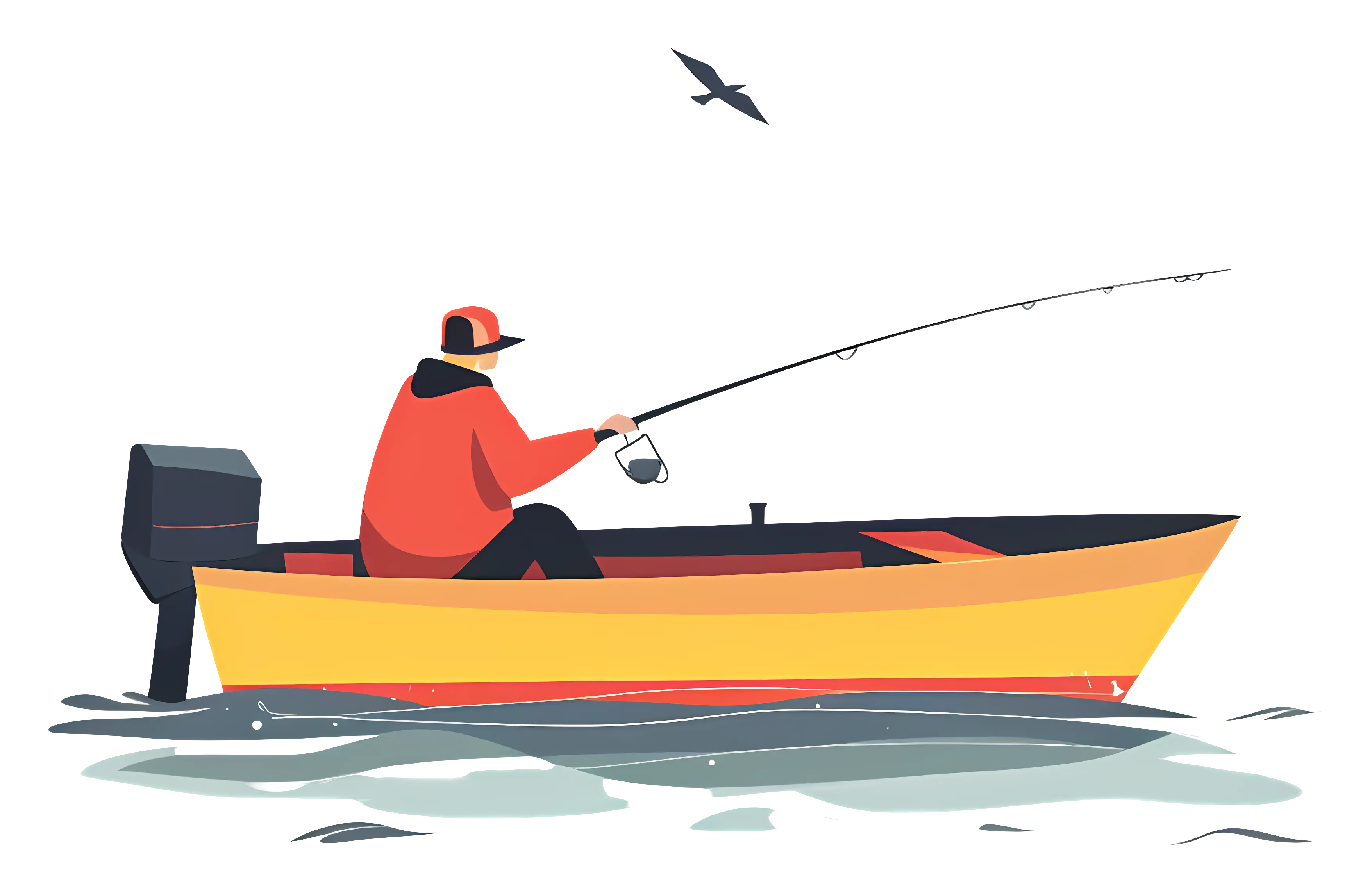 Man Fishing on Yellow Boat in Calm Waters