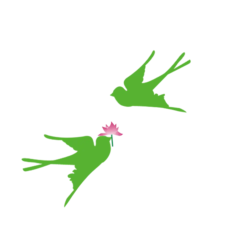 Green Birds with Flower