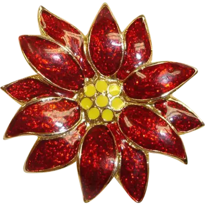 Shiny Red Flower with Yellow Center