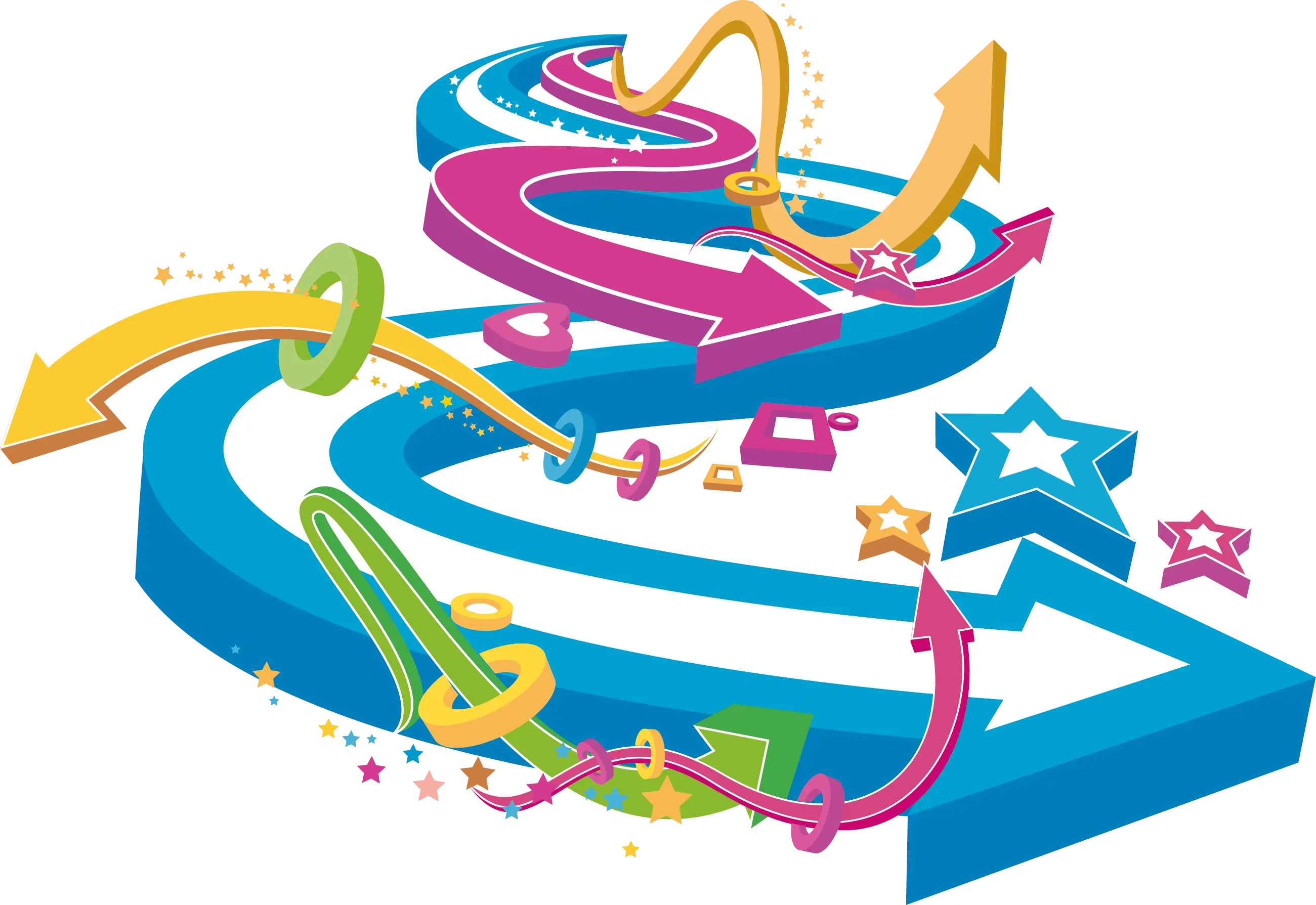 Colorful Curved Arrows on a Path