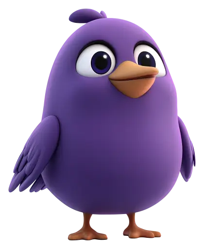 Purple Cartoon Bird with Big Eyes