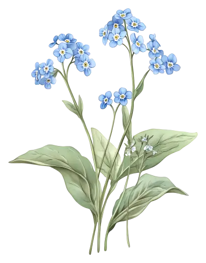 Forget-Me-Not Flowers Botanical Illustration