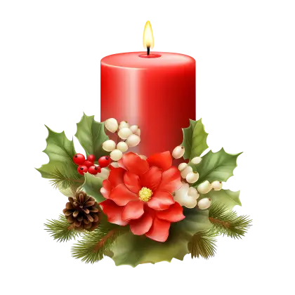 Red Candle with Festive Decoration