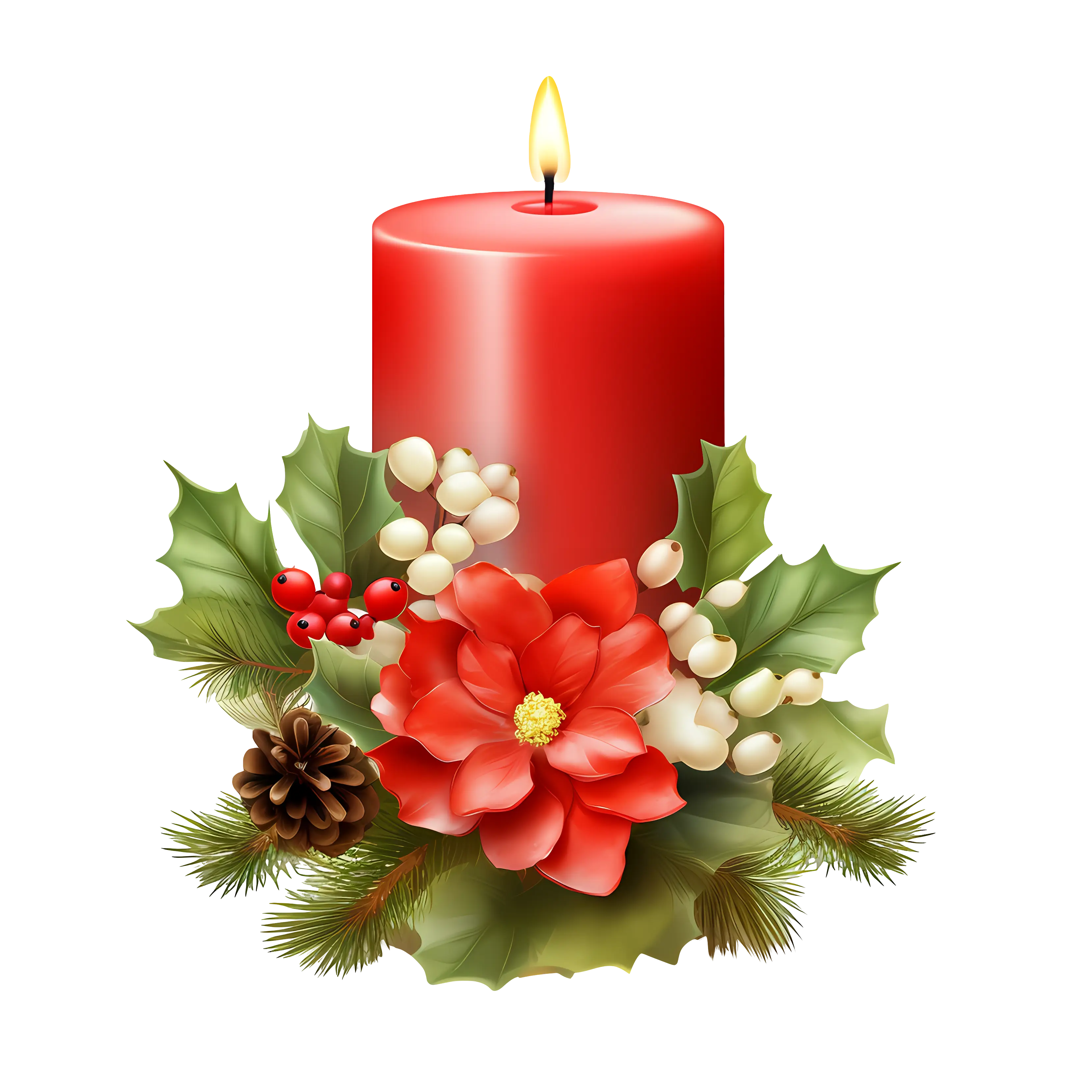 Red Candle with Festive Decoration