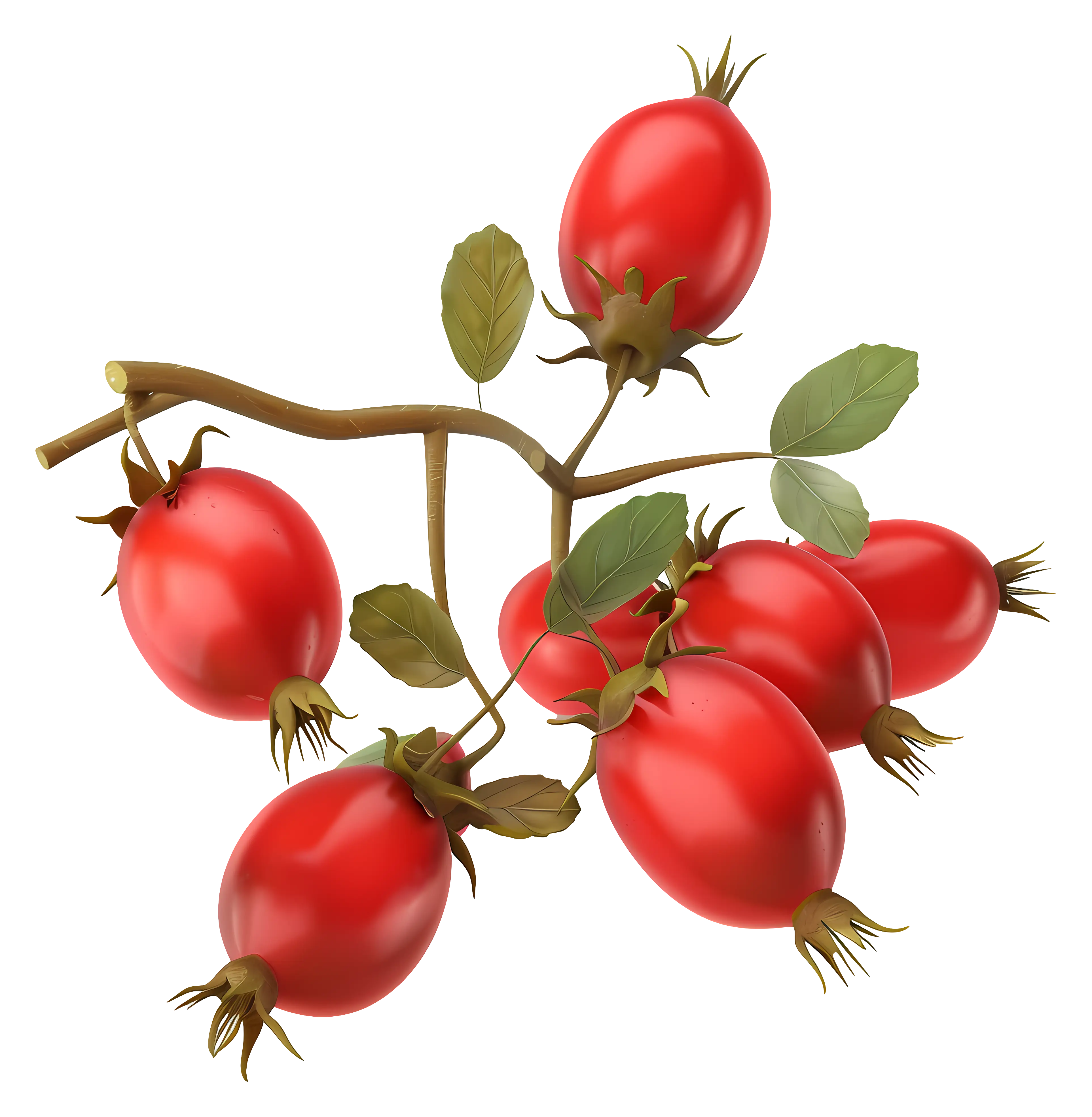 Vibrant Red Rosehips on Branch