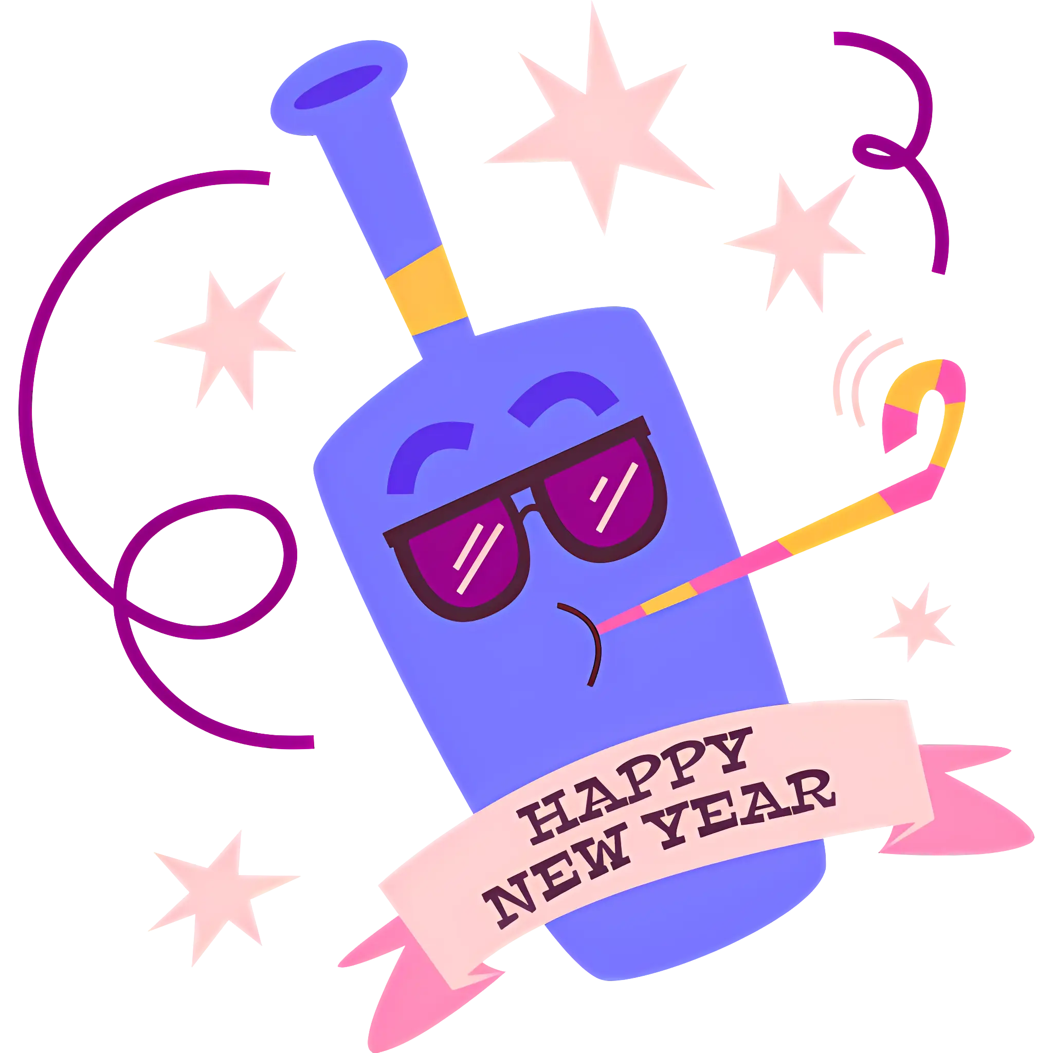 Happy New Year Bottle Illustration