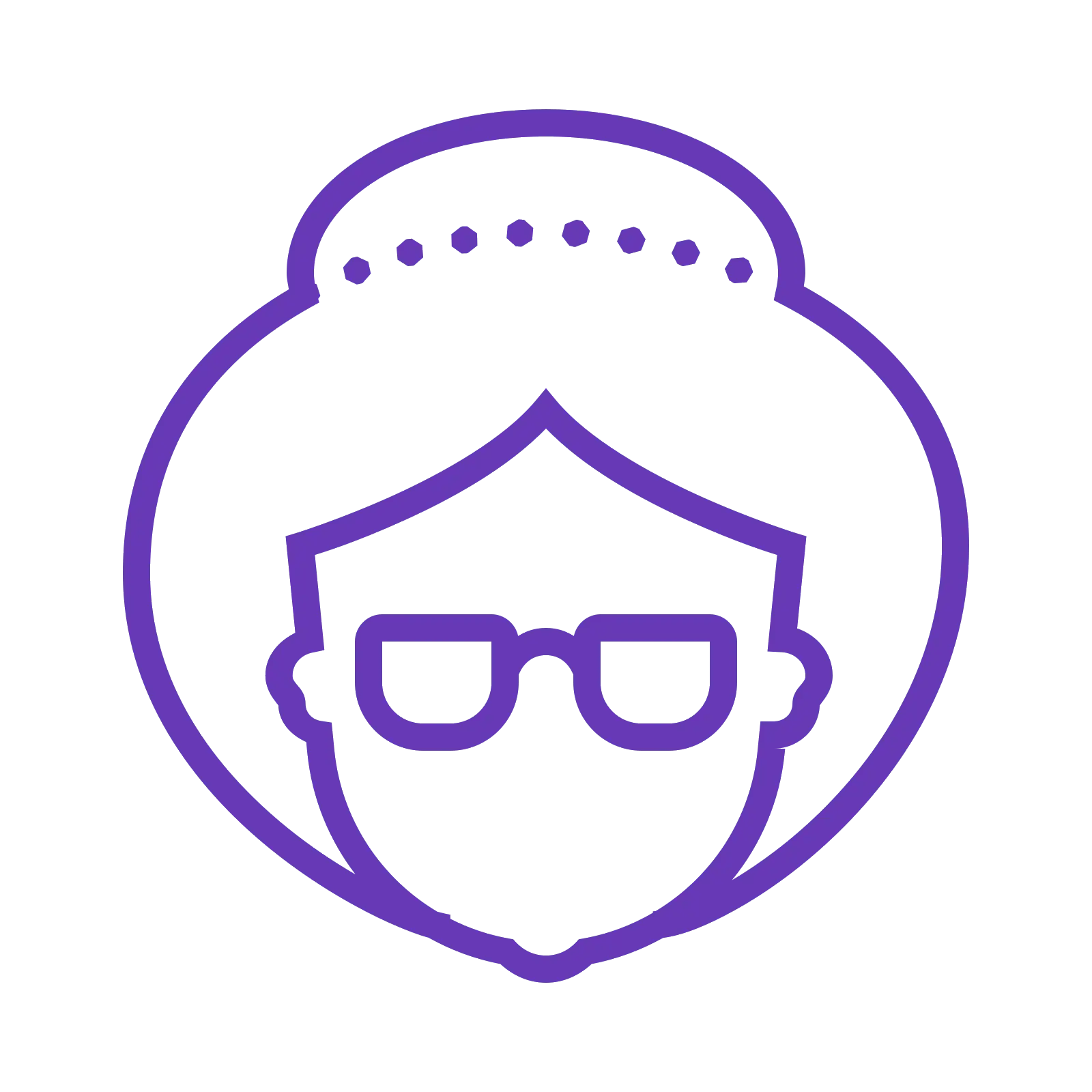 Purple Outline Icon of a Person with Glasses