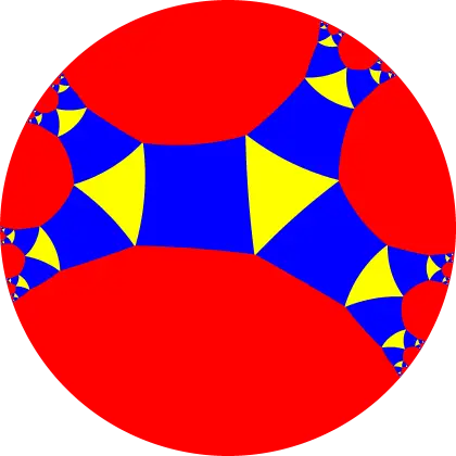 Red Abstract Circle with Blue and Yellow Patterns