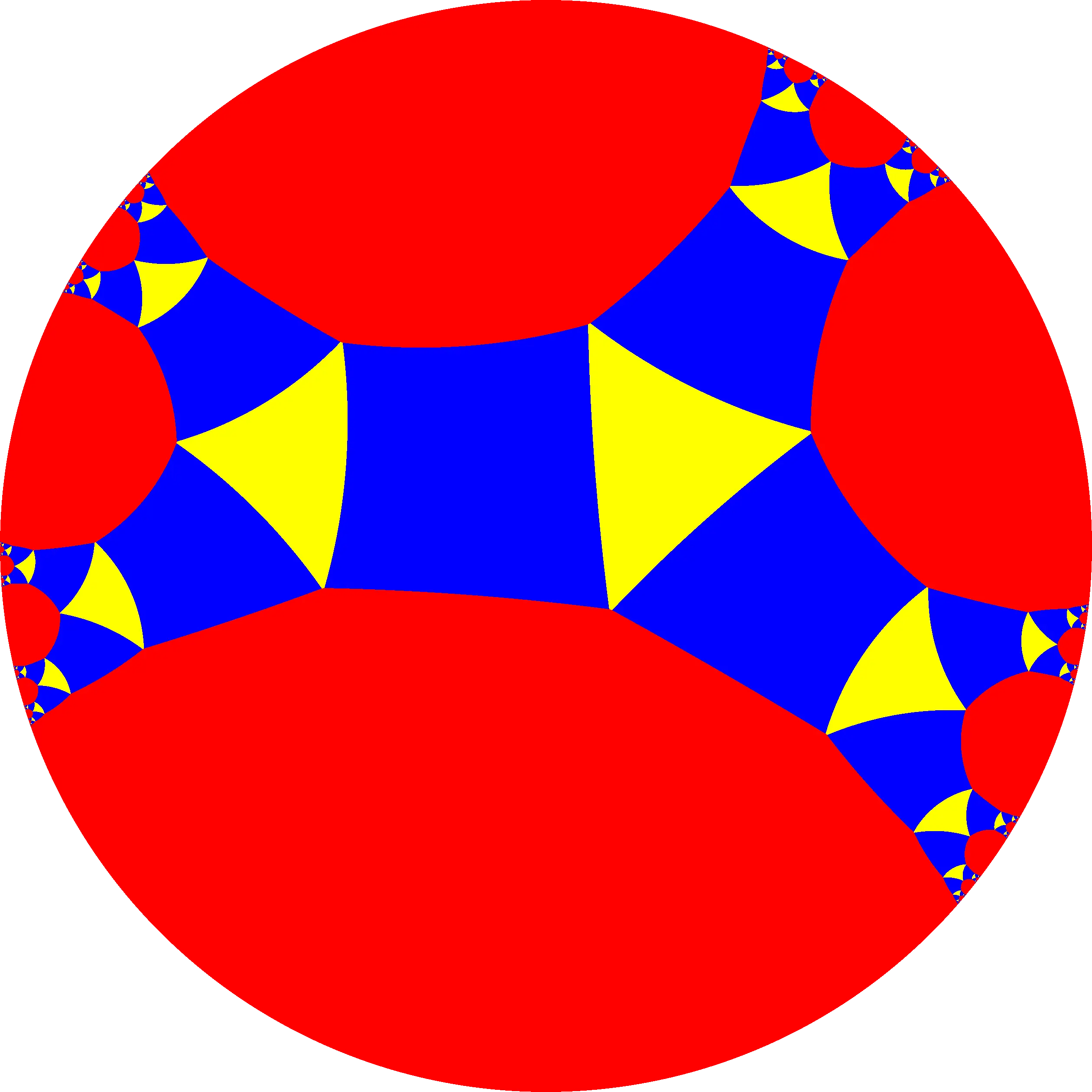 Red Abstract Circle with Blue and Yellow Patterns