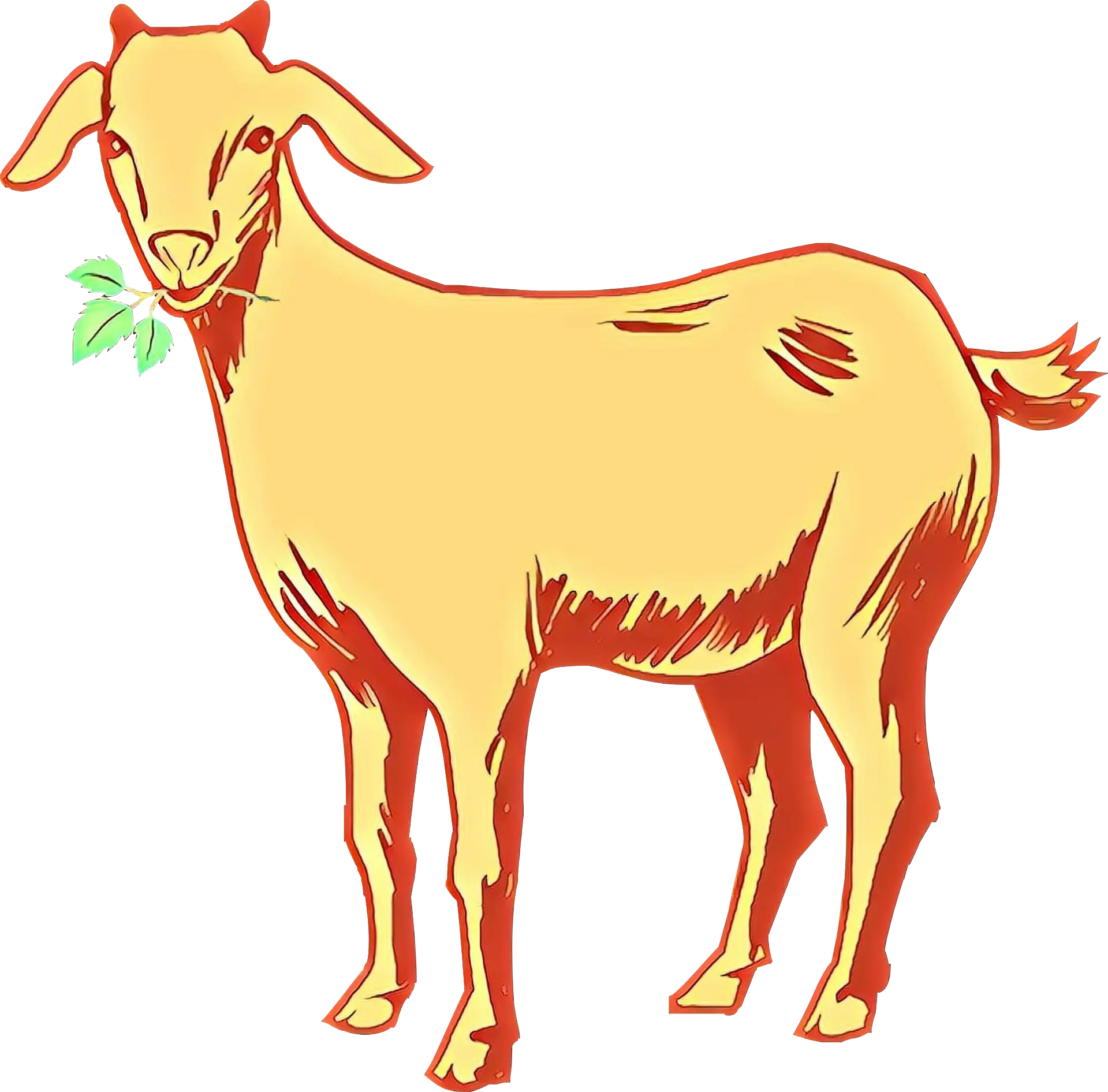Illustration of a Goat Chewing a Leaf