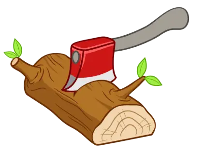 Axe Chopping a Log with Green Leaves
