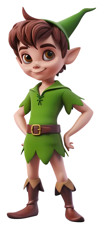 Whimsical Cartoon Elf Character in Green Outfit