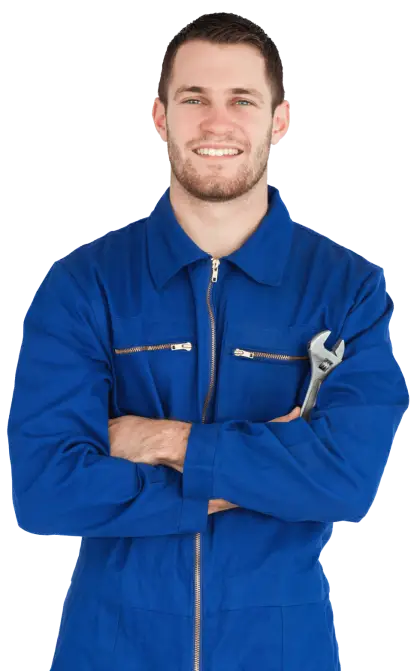 Man in Blue Uniform with Wrench