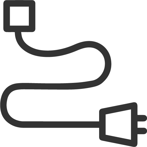 Black Power Cord Icon in Minimal Style