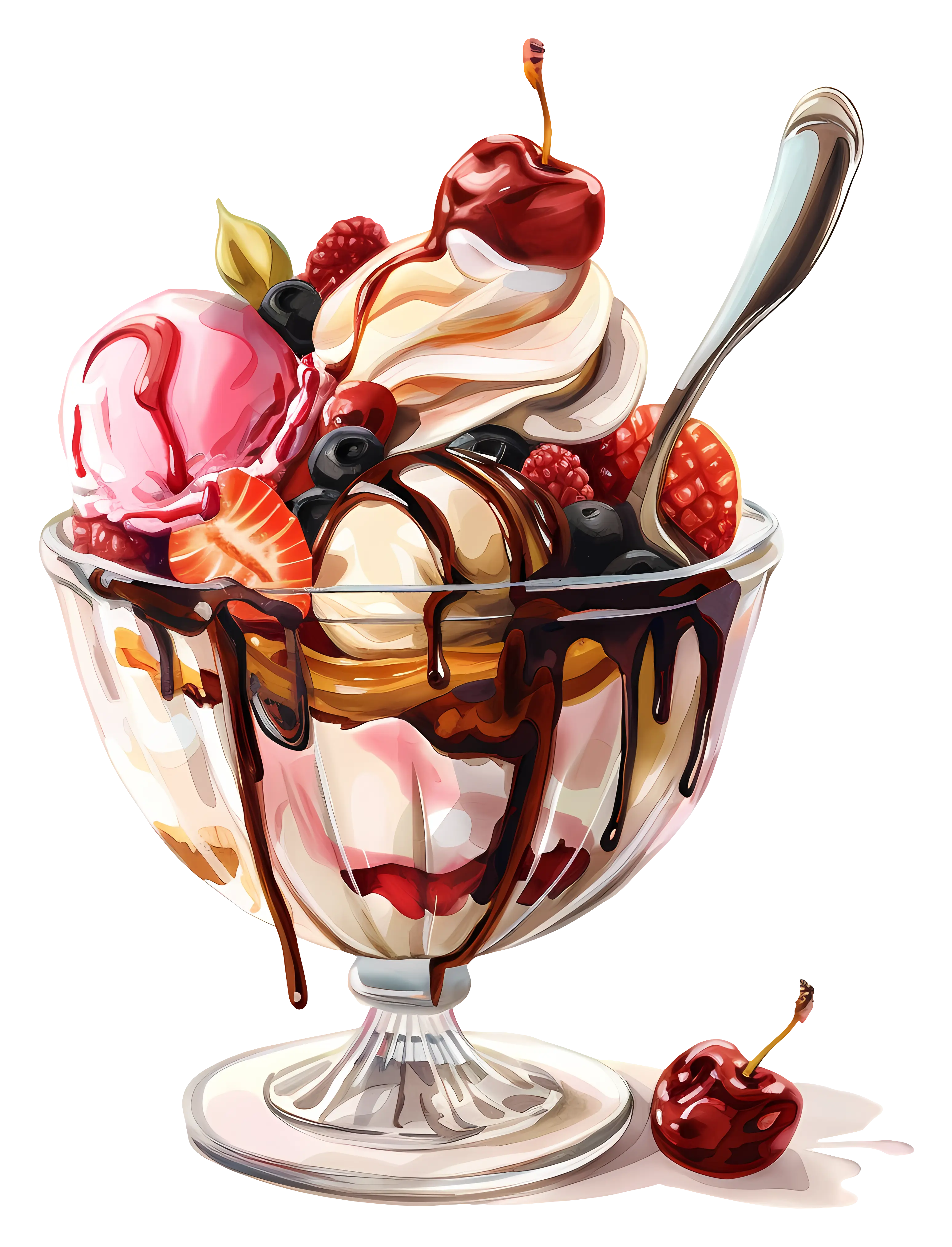 Delicious Ice Cream Sundae with Fruits and Chocolate