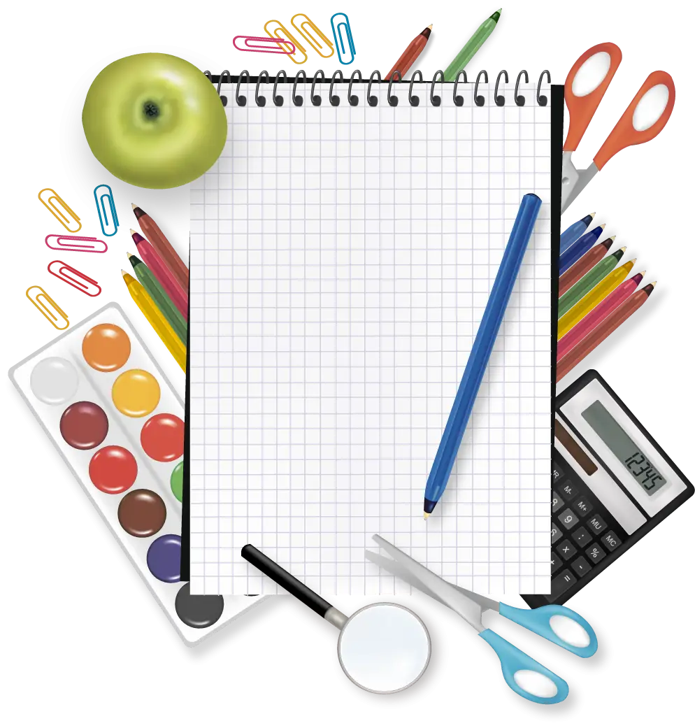 Colorful School Supplies and Notebook