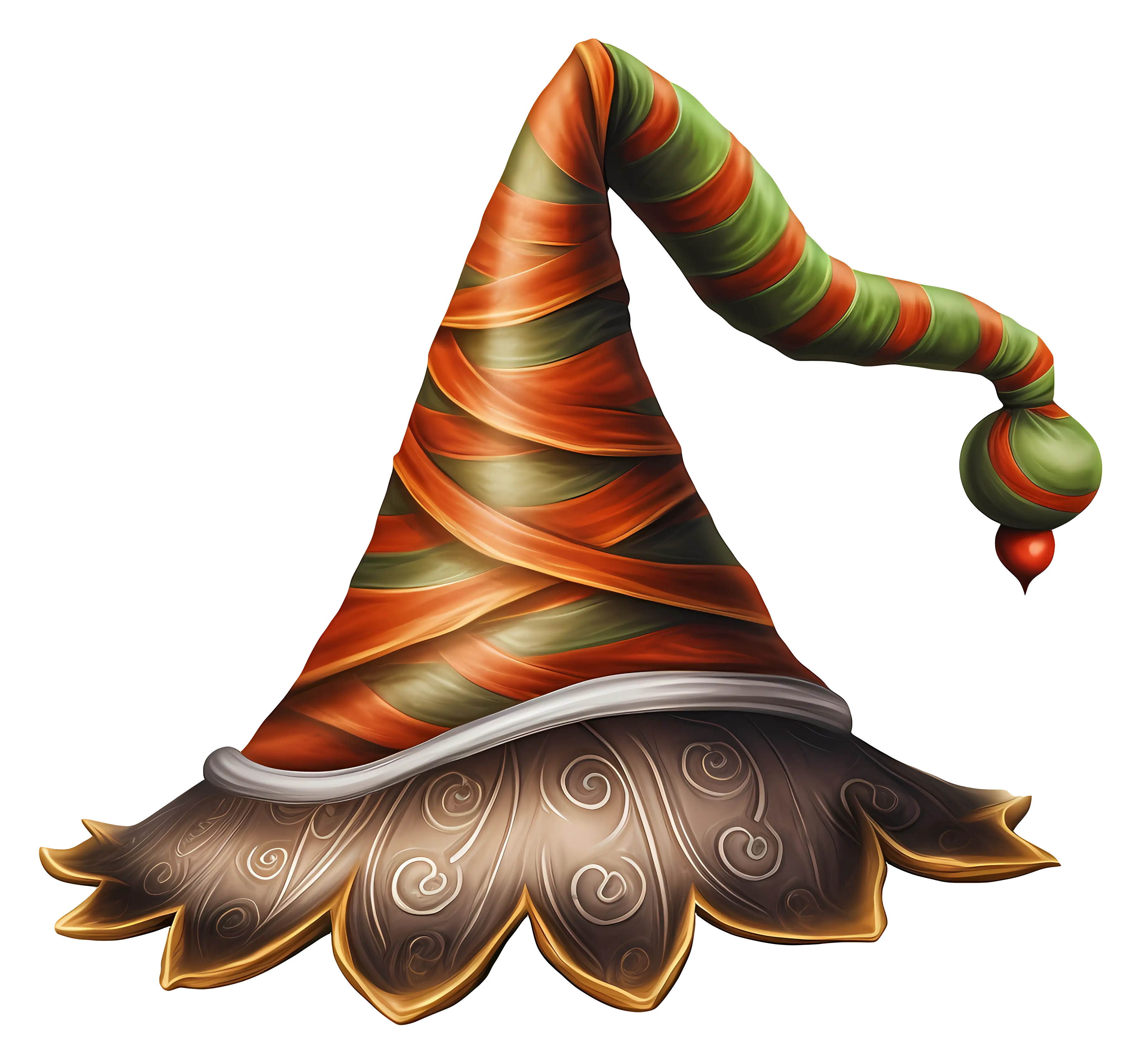 Striped Witch Hat with Green and Orange Colors