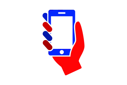 Hand Holding Smartphone in Blue and Red Illustration