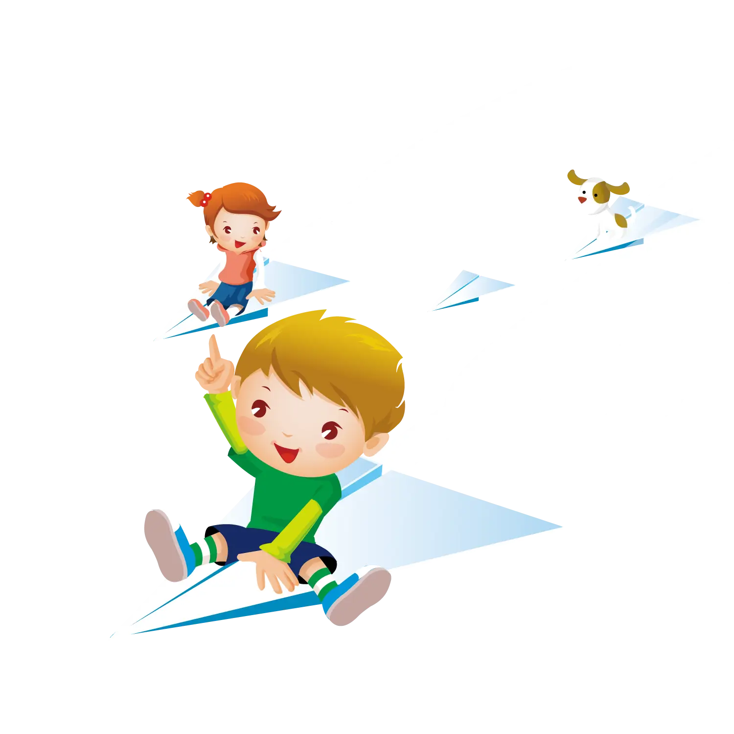 Children Flying on Paper Planes